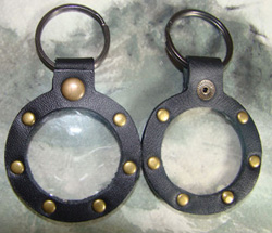 Black leather Key Fob with Rivets and Round Medallion Holder